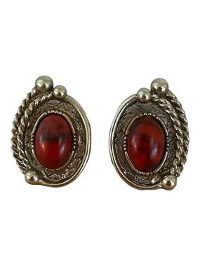Art “Arthur Pepper” Signed Vintage Agate Gemstone Clip On Earrings